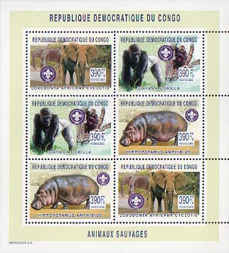 Congo Gorilla Elephant Hippo 6v