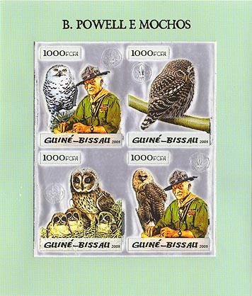 Guinea Bissau Owls in Silver Foil Imperf