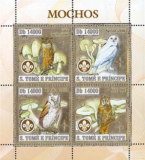 St. Thomas & Prince Owls Gold Foil Sheet