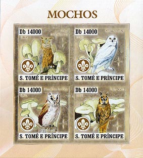 St. Thomas & Prince Owls Gold Foil Sheet