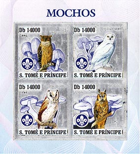 St. Thomas & Prince Owls Silver Foil Sheet