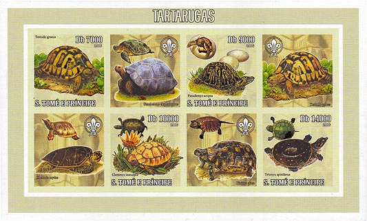 St. Thomas & Prince Turtle 4 Stamp Sheet Imperf