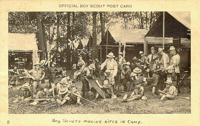 Boy Scouts Making Kites in Camp