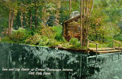 Lake and Log Cabin