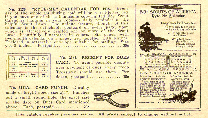 calendar is No. 3139 in the May 1, 1918 catalog