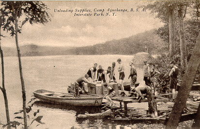 Unloading Supplies, Camp Aquehonga, B.S.A.